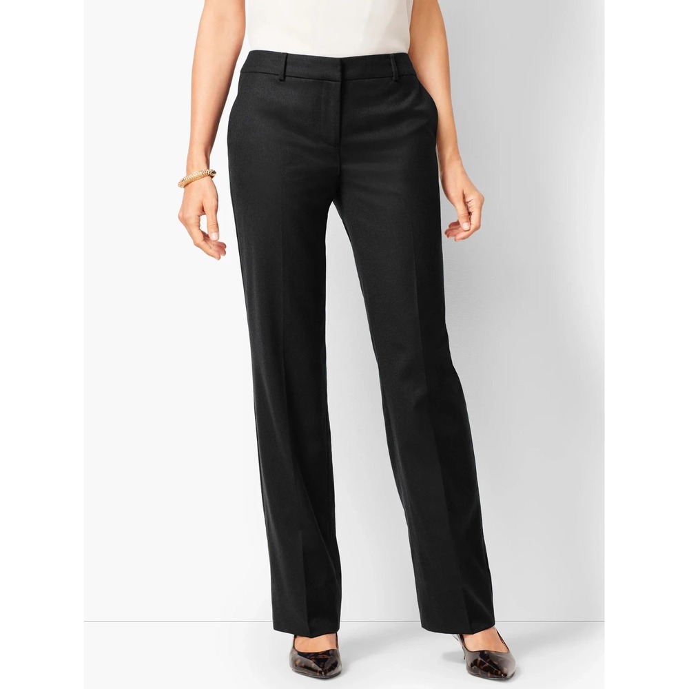 Talbots Windsor Trousers Womens 12P Black Italian Wool Flat Front Tailored Pants